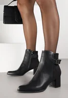 Botki damskie - Czarne Botki na Obcasie z Geometryczną Klamrą Nalossa - miniaturka - grafika 1