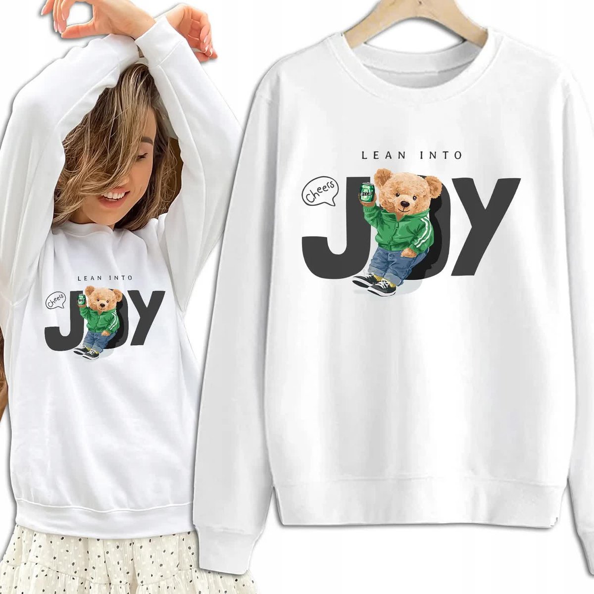 Bluza Damska Biała Dresowa LEAN INTO JOY Kobiece Dziewczęce Piękne Wz - S
