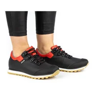 Półbuty damskie - Buty damskie trekkingowe skórzane na membranie 05-0195-42 czarne z czerwonym - NIK - miniaturka - grafika 1