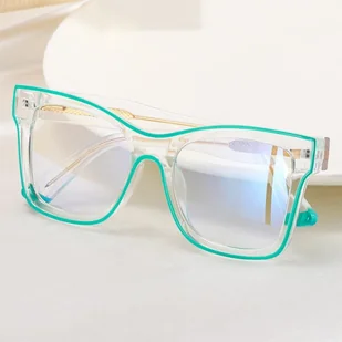 Damskie kwadratowe okulary zerówki do komputera BLUE LIGHT z flexami 25157F Transparentny/Zielony - Okulary korekcyjne, oprawki, szkła - miniaturka - grafika 1