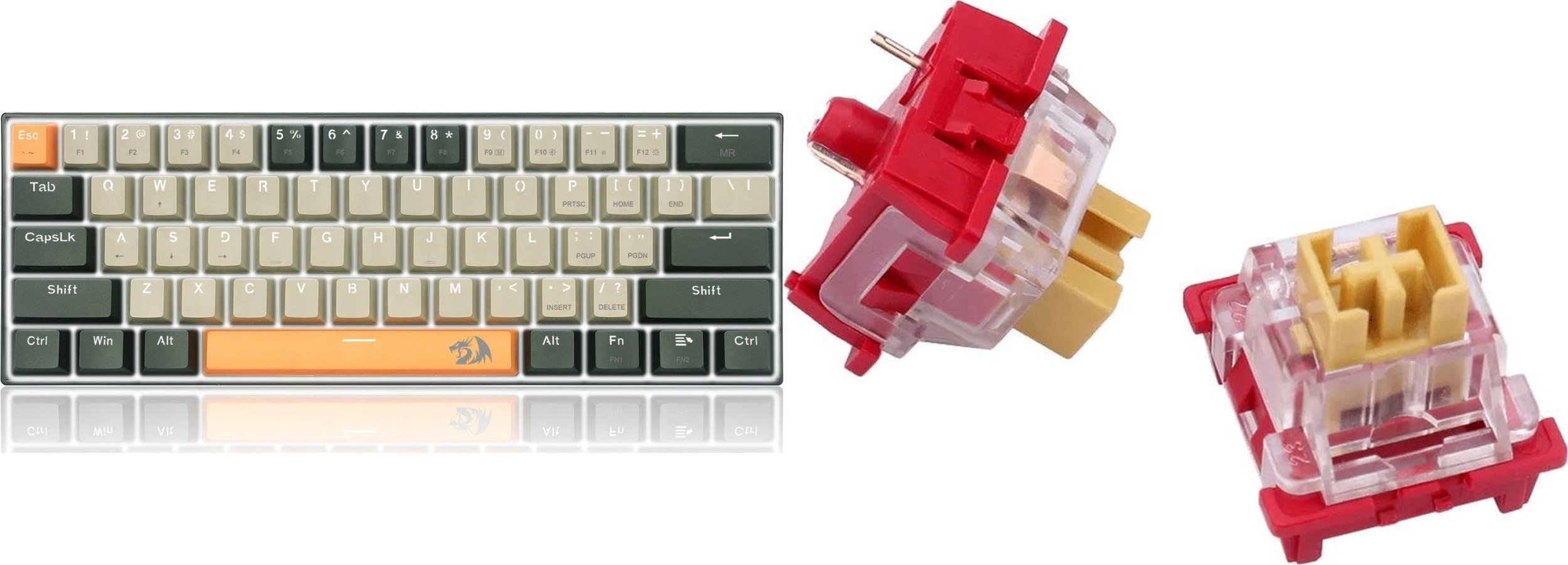 Redragon K606 Lakshmi Red switch K606-OG&GY&BK + A113 F Bullet Keycaps A113 F