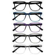 Okulary przeciwsłoneczne - OPULIZE LEO Okulary do czytania, zestaw 5 sztuk, duże, prostokątne oprawki, czarne, niebieskie, fioletowe, szare, przezroczyste - mężczyźni kobiety - zawiasy sprężynowe - RRRR55-1357C - +1.00 - miniaturka - grafika 1