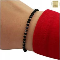 Bransoletki - Piękna Damska Bransoletka Koraliki / Kryształki / Czarna / Regulowana 18K - miniaturka - grafika 1