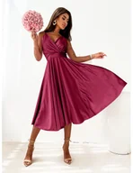 Sukienki - Rozkloszowana sukienka na ramiączkach CRISSY - bordowa - miniaturka - grafika 1