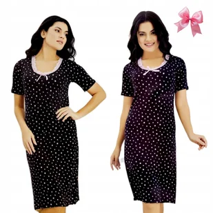 PIĘKNA WISKOZOWA KOSZULA NOCNA GROSZKI letnia piżama koronka 48 50 4XL 3 - Bielizna nocna - miniaturka - grafika 1
