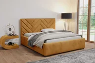 Łóżka - Łóżko tapicerowane AGMAT VENUS z zagłówkiem, 140 x 200 cm, łóżko podwójne z podstawą łóżka i metalową ramą z listew, tkanina welurowa: pomarańczowy - miniaturka - grafika 1