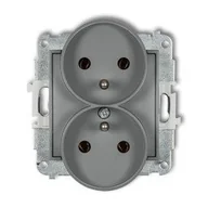 Gniazdka elektryczne - Mechanizm gniazda podwójnego do ramki z uziemieniem 2x(2P+Z) (bez przesłon torów prądowych) szary mat 27MGPR-2z Karlik Mini - miniaturka - grafika 1