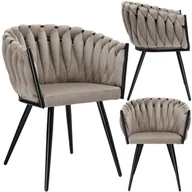 Krzesła - Krzesło welurowe plecione ASTON VELVET taupe - miniaturka - grafika 1