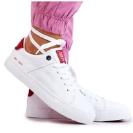 Trampki damskie - Skórzane Tenisówki Big Star JJ274212 Biało-Czerwone białe - miniaturka - grafika 1