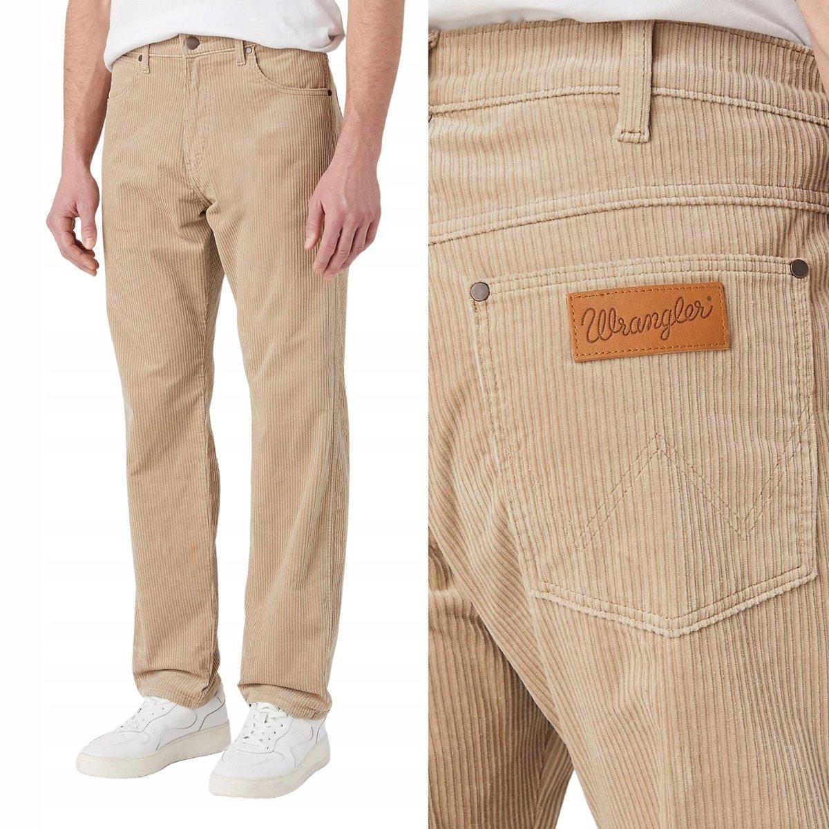 Wrangler FRONTIER Chinchilla luźne proste spodnie beżowe sztruksy W32 L32