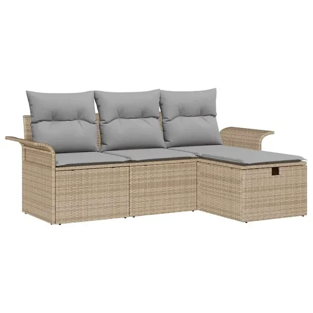 Zestaw sof ogrodowych 4 części, beżowy, naturalny rattan