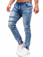 Spodnie męskie - Granatowe spodnie jeansowe joggery męskie Denley MP0095BS - miniaturka - grafika 1