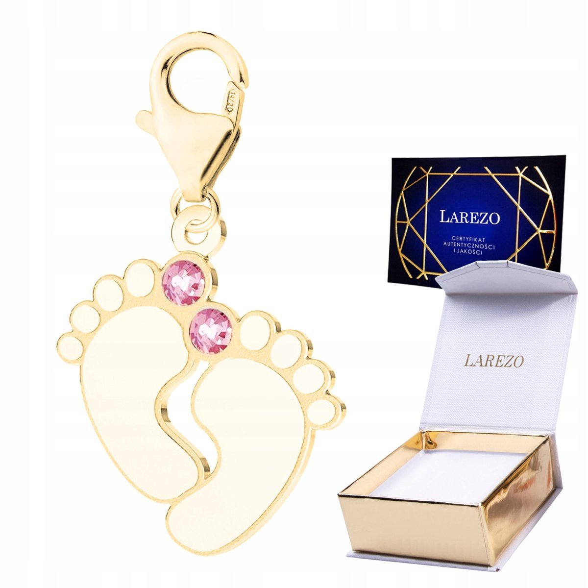 ZAWIESZKA 925 ZŁOTA 999 Wisząca Dziecięce Stópki Stopy Cyrkonie Kryształki