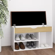 Szafki na buty - vidaXL Ławka na buty z poduszką, biel i dąb Sonoma, 80x30x47 cm - miniaturka - grafika 1