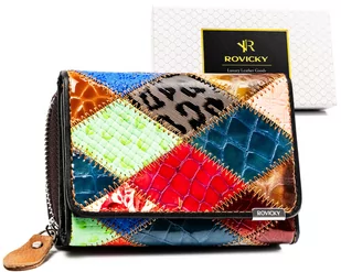Portfel damski skórzany Rovicky patchwork portmonetka na suwak na karty, różnokolorowy - Portfele - miniaturka - grafika 1