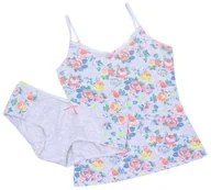 Piżamy damskie - Szara piżama bluzka + szorty w kwiaty. M - miniaturka - grafika 1