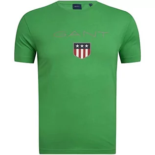 Koszulki męskie - GANT Męski t-shirt Shield SS, MID Green, standardowy, Mid Green, XXL - grafika 1