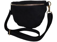 Nerki - Nerka Damska na Ramię, Skórzana Czarna Torebka Damska, Saszetka, Zamszowa - miniaturka - grafika 1