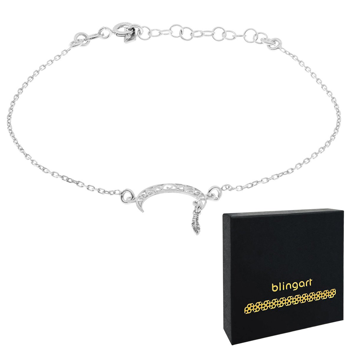 Srebrna bransoletka pozłacana księżyc i piórko