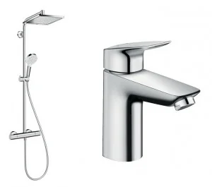 Hansgrohe 27271000+71100000 Komplet prysznicowy Crometta E 240 1jet oraz LOGIS bateria umywalkowa z korkiem automatycznym - Słuchawki prysznicowe - miniaturka - grafika 1