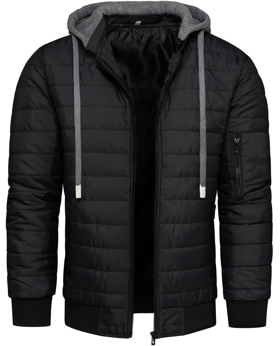 Kurtka męska przejściowa z odpinanym kapturem czarna Recea - M