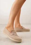 Mokasyny damskie - Ciemnobeżowe Mokasyny z Plecionką w Stylu Boho Galenatea - miniaturka - grafika 1