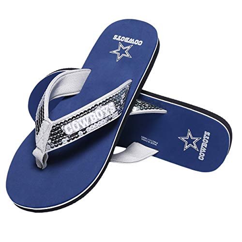 FOCO Klapki z cekinami, damskie japonki z cekinami Houston Texans - damskie małe Dallas Cowboys Large