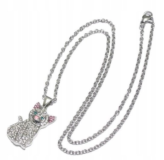 Naszyjnik Wisiorek Kot z Diamencikami Kryształkami Kotek Uroczy Prezent