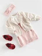 Komplety dla niemowląt - Reserved - Dzianinowa sukienka z opaską - pastelowy róż - miniaturka - grafika 1