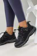 Buty trekkingowe damskie - Czarne buty trekkingowe damskie buty sportowe na bieżnikowanej podeszwie z regulowaną elastyczną sznurówką szare wstawki softshell Casu 2213-1W - miniaturka - grafika 1