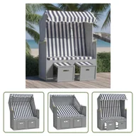 Leżaki ogrodowe - The Living Store Kosz plażowy z zadaszeniem - rattan PE i drewno - niebiesko-biały - Kosz Plażowy - miniaturka - grafika 1