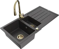 Zlewozmywaki z baterią - Mexen Andres zlewozmywak granitowy 1,5-komorowy z ociekaczem i baterią kuchenną Savita, czarny nakrapiany - 6515-76-672601-50 - miniaturka - grafika 1