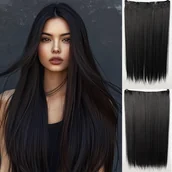 Pozostałe akcesoria fryzjerskie - TEMU 5-kartkowe klipy do włosów z prosto ułożonymi włosami - naturalny czarny, wysokiej jakości syntetyczne włosy dla kobiet, łatwe do stylizacji i - miniaturka - grafika 1