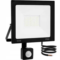 Lampy ogrodowe - Naświetlacz LED 50W 4500lm 6500K IP65 Czarny z Czujnikiem Ruchu - miniaturka - grafika 1