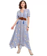 Sukienki - Joe Browns Damska sukienka z frędzlami w stylu boho z nadrukiem High Lo Hem, niebieska, 16, NIEBIESKI, 42 - miniaturka - grafika 1