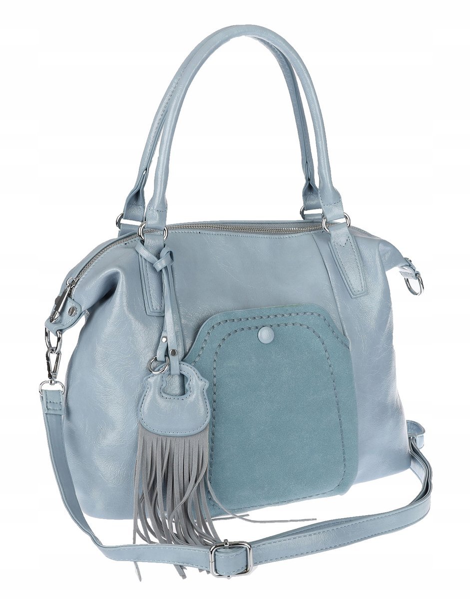 Torebka damska kuferek eko skóra shopper z frędzlami pasek MC688 Niebieska