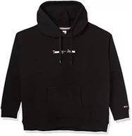 Bluzy damskie - Tommy Hilfiger Damska bluza z kapturem Tjw CRV Reg Serif Liniowa z kapturem Ciężkie Dzianiny, Czarny, XL - miniaturka - grafika 1