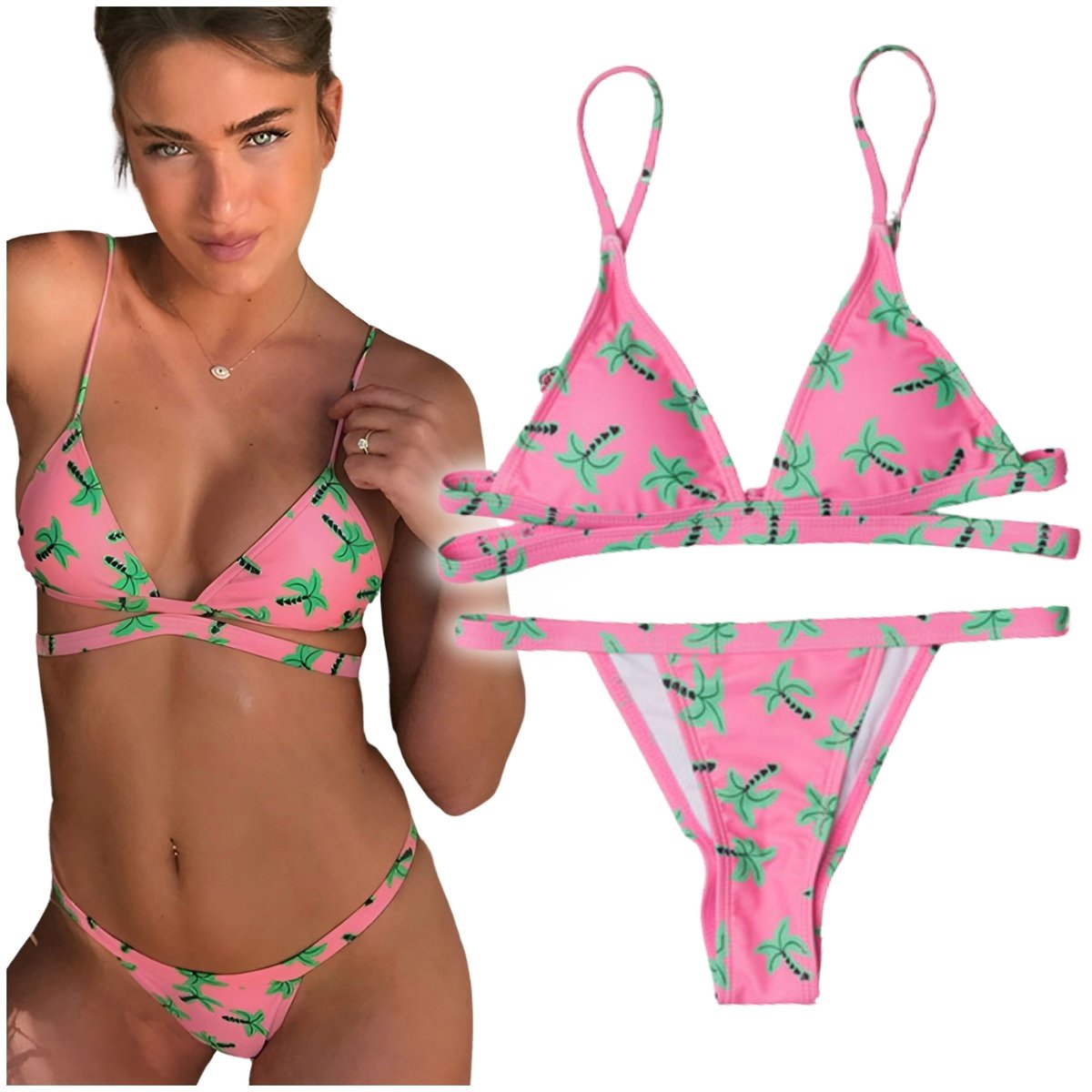 Strój Kąpielowy Dwuczęściowy, Różowy Modelujący Komplet, Rozmiar M