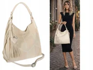 Torebki damskie - Torebka Damska Listonoszka Worek Shopper Torba na Ramię MC675 beżowa - miniaturka - grafika 1