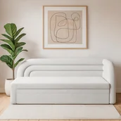 Sofy i kanapy - Sofa z Funkcją Spania FABILLO Rozkładana Prawostronna Biała Nowoczesna - miniaturka - grafika 1