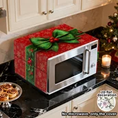Akcesoria i części do mikrofalówek - TEMU Płaska dekoracja 2D (bez mikrofalówki, pokrowiec) - Świąteczna z motywami kokardek i bluszczu, pokrowiec na mikrofalówkę, torba do - miniaturka - grafika 1