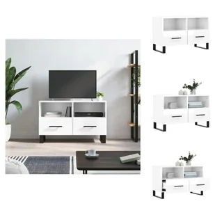 vidaXL Szafka pod TV biały wysoki połysk 80x36x50 cm materiał drewnopochodny - Meble TV - Szafki RTV - miniaturka - grafika 1