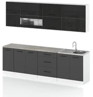 Meble kuchenne - Meble Kuchenne Kuchnia Robo Lux 2.6m Zestaw Modułowy Czarny Połysk Szary - miniaturka - grafika 1
