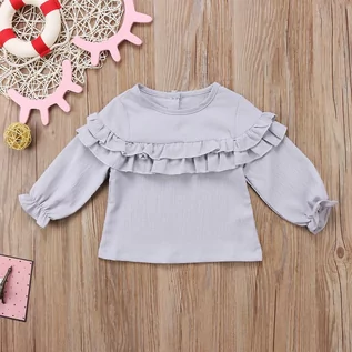 Bluzki dla niemowląt - Slowmoose Niemowlę Baby Cotton Ruffles Bluzka z długim rękawem Koszula / Tops Ubrania Szary 24M - grafika 1