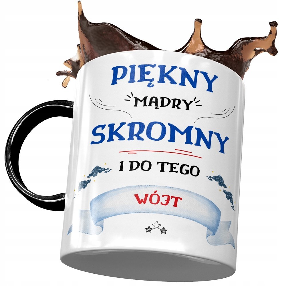 Kubek Czarny Dla Wójta Ładny Mądry Skromny Wójt z Nadrukiem ze Zdjęciem + Opakowanie na prezent (wzór 02)