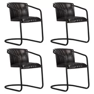 Krzesła - vidaXL Krzesła stołowe, 4 szt., czarne, naturalna skóra - miniaturka - grafika 1