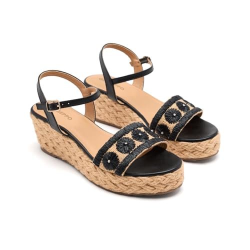 GIOSEPPO CANDIA, espadryle damskie sandały na koturnie, czarne, 40 EU, Czarny (Black), 40 EU