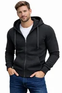 Bluzy męskie - Bluza Męska z kapturem kangurka rozpinana bawełna z kieszeniami czarna L - miniaturka - grafika 1