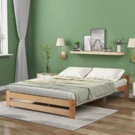 Łóżka - Łóżko futon Flieks łóżko podwójne 140×200, klasyczne łóżko z zagłówkiem i ramą z listew, łóżko młodzieżowe z litego drewna - miniaturka - grafika 1