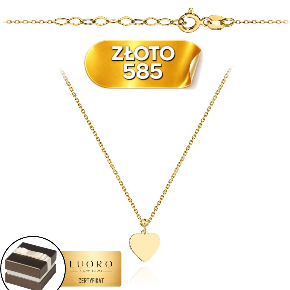 NASZYJNIK ZŁOTY 585 14K SERCE GŁADKIE DIAMENTOWANA KULKA 41 CM REGULACJA